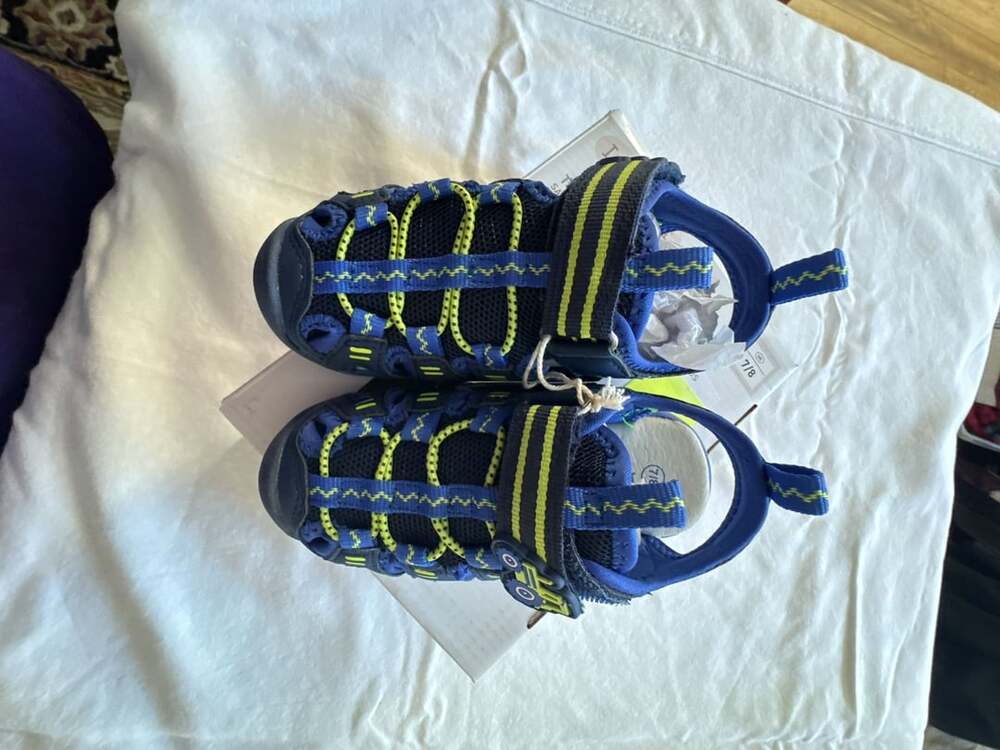 Lily & Dan Toddler Trekking Sandals Size 7/8 Blue Green Tractor Little Kid